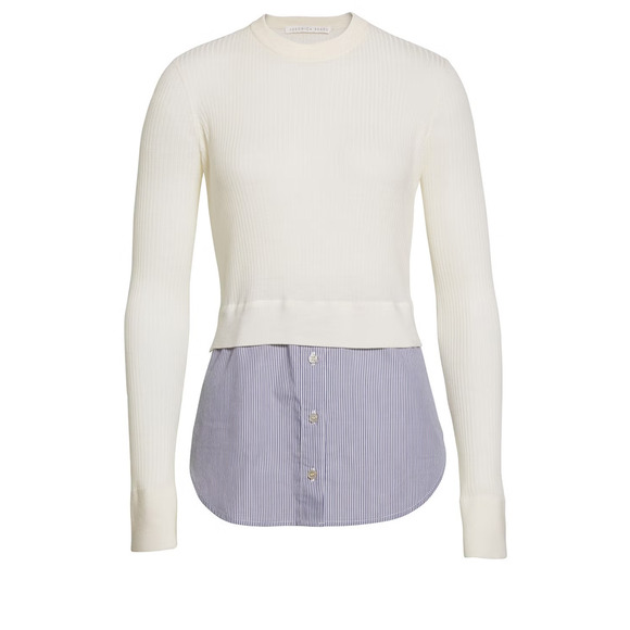 Veronica Beard Cassie Combo Sweater Mix Media Pullover Top Blouse Cream Stripe S - Picture 1 of 12